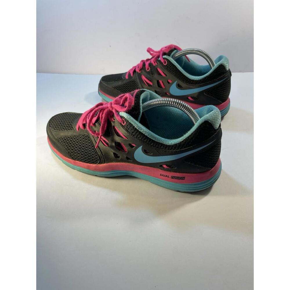 Nike Womens Dual Fusion Lite Size 9 Lace Up Black Pink Running Shoes 599560-004
